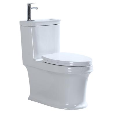 China 2022 Latest Manufacture Dual-Flow Soft Cover Seat Toilet with Basin Hand Wash One-Piece Toilets with Sink on Top for sale