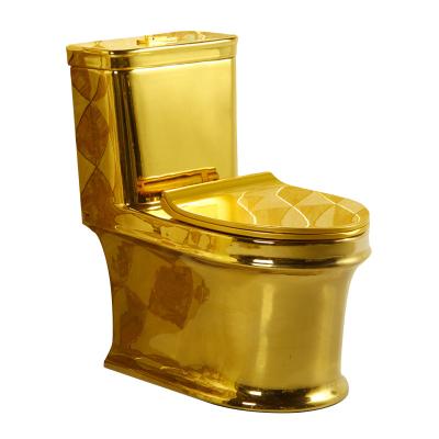 China Double-flow New Model Ceramic Lavatory Luxury Royal Gold European Siphon Flush Gold One-Piece Toilet for sale