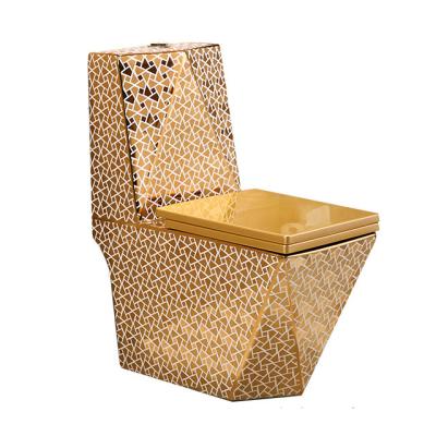 China One Piece Sanitary Strap 250mm Strap Double-Flow Bathroom Gold Color Diamond Shape Gold Color Gold Plated Ceramic Toilet for sale