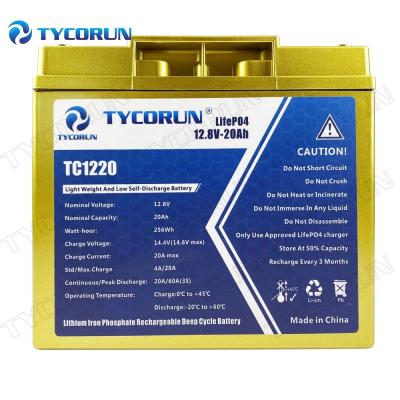 China Deep cycle battery Tycorun BMS 12.8v 20ah small rechargeable lifepo4 battery cell lithium ion battery pack for electric vehicles for sale