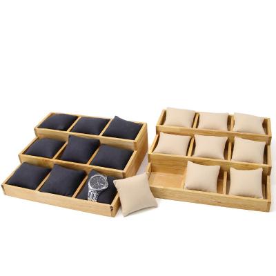 China Custom Solid Wood Jewelry Store OEM Jewelry Display Bracelet Bangle Jewelry Trays With Microfiber Insert Watch Display Tray for sale