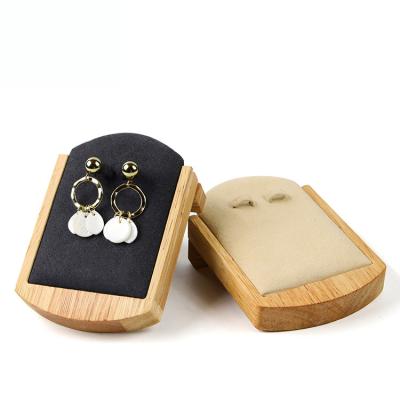 China Reusable Handmade Solid Wood Gray Beige Mini Single Earring Dark Ring Display Tray with Microfiber Jewelry Display Ear Drop Organizer for sale