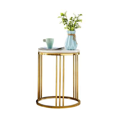 China Durable Nordic Modern Creative Stainless Steel Stand Gold Design Light Luxury Living Room Around Marble Cafe Side Table for sale