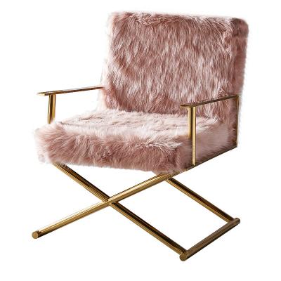 China High Quality Modern Stainless Steel Modern Legs Sofa Princess Sweet Pink Fluff Gold Comfortable Single Sofa Furniture Living Room Sofa for sale