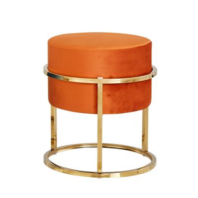 China Durable Luxury Gold Velvet Stand Clothing Shoe Shop Customer Sit Ottoman Stool Nail Massage Luxury Bedroom Living Room Stool for sale