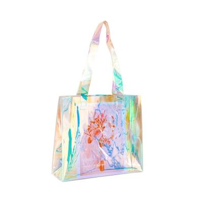 China Transparent Hologram PVC Tote Bag Plastic Shopping Bag Custom Cosmetics Reusable Eco-Friendly for sale