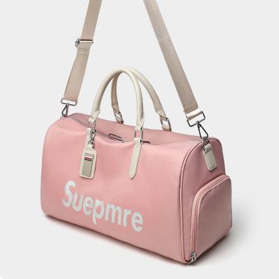 China Multificational Sports Custom Gym Waterproof Leather Weekend Trolley Pink Logo Luxury With Shoe Compartment For Women Men Travel Duffel Bag for sale