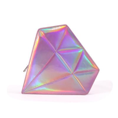 China Lady Wholesale Fashion Pink Women's Diamond Shape Shell Beauty Iridescent Travel Cosmetic Brush Bag for sale