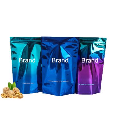 China Disposable Clear Aluminum Foil Food Grade Zipper Plastic Bags Custom Mylar Print Holographic Zip Lock Food Packaging Bag for sale