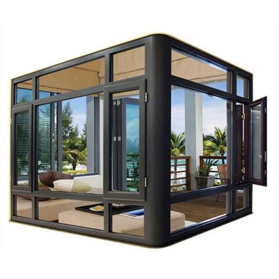 China Energy efficient 4 season electric slide prefab houses sunrooms details flat roof glass sunrooms for sale