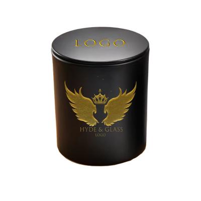 China Luxury custom unique 7 day gold logo 8oz 10oz shiny matte black frosted candle jar home decoration with metal lid with box for sale