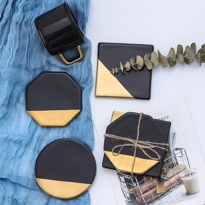 China Viable Ceramic Marble Coaster in Black Cup Coaster Mug Plating Mat Non-Slip Square Round Hexagonal Shape for sale