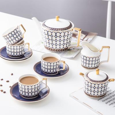 China Sustainable Luxury European Set of 15pcs Porcelain Coffee Cup and Saucer Ceramic Coffee Pot Set for sale