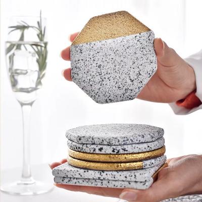 China Viable Non-slip Square Around Hexagonal Shape Coaster Mug Cup Coaster Ceramic Stone Plating Mat for sale