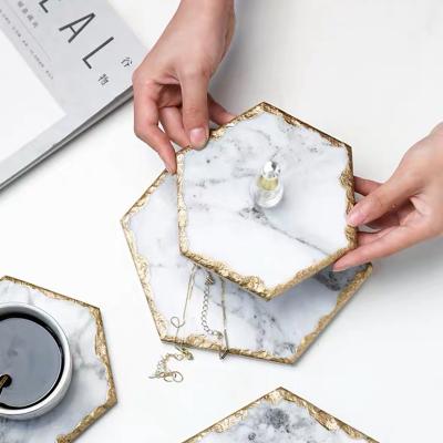 China Viable Luxury Marble Table Mat Round Hexagon Coaster Teacup Pad Coaster for sale