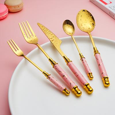 China Stocked Luxury Ceramic Knife Handle Tableware 410 Stainless Steel Fork Knife Spoon Tableware Package for sale