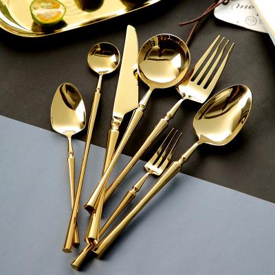 China Sustainable 4pcs Stainless Steel Gold Dinnerware Set Fork Knife Scoops Flatware Sets for sale