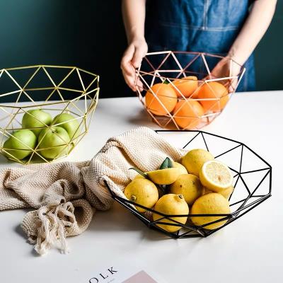 China New Nordic Metal Viable Art Snacks Candy Fruit Basket Gold Storage Baskets for Living Room Kitchen Desk Basket Organizer for sale