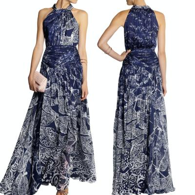 China Anti-Static Printed Chiffon Maxi Dresses New Designer, Korean Fashion Dresses For Summer, Long Even Dresses for sale