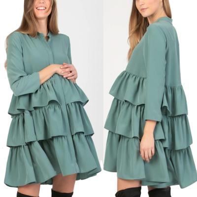 China Autumn Ruffle Antibacterial Hot Sale High Quality Customized Tiered Edge Long Sleeve Maternity Clothing Wholesale for sale