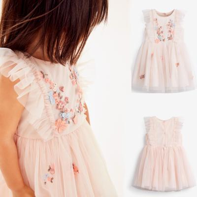 China Breathable Children Wholesale Baby Girls Summer Designer Pink Mesh Kids Clothing Girls Party Dress for sale