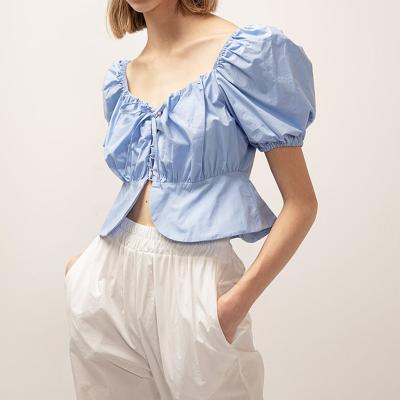 China Anti-pilling China Factory New Fashion Customized Available High Quality Short Sleeve Women Blouses Tops Shirt for sale