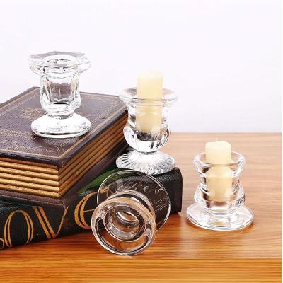 China Wholesale Factory Price Unique Art Modern White Classic Glass Candlestick Candlesticks Colonial Unscented Candle Holder for sale