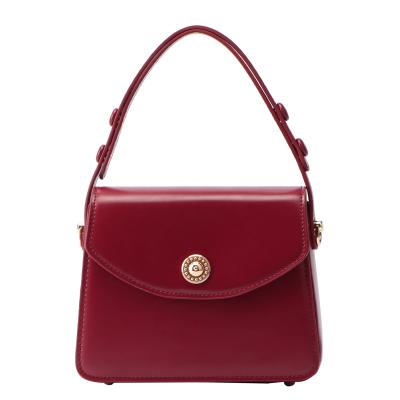 China 2021 women's fashion shoulder bag messenger bag simple shoulder bag wine red square solid color bag small new retro for sale