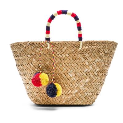 China 2021 Fashion Border Hot Selling Straw Bag Cute Fur Ball Woven Beach Fashion All-match Handbag for sale