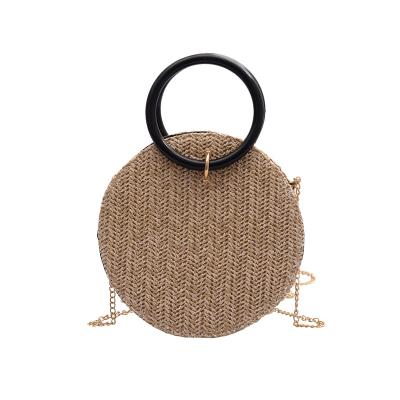 China 2021 new fashion straw bag fashion all-match chain shoulder messenger hot-selling round woven bag for sale