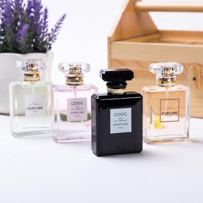 China Luxury Clear Personal Care Black 50ml Rectangle Perfume Bottle Spray Glass Perfume Bottle for sale