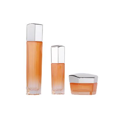 China Gradient Color 30g 50g 40ml 100ml 130ml Face Cream Cosmetic Hexagonal Skin Care Lotion Bottle Jar Set for sale