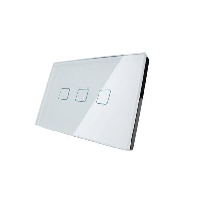 China Tempered Glass Panel+PC USA Standard Touch Switch 3 Strip 1 Way Wall Touch Lamp Switch for sale