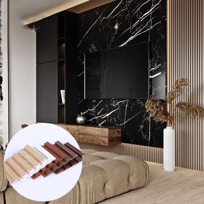 China High quality materials Modern Style Paintable Integrated Display Tv Background 2400X1200 Blue Pvc Wall Slat Panels For Wall for sale