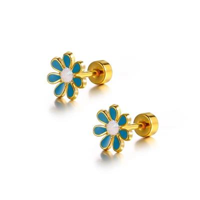 China Cute Fashion Colorful Enamel Flower Shape Stainless Steel Earring 18k Gold Plated Stud Jewelry For Women for sale