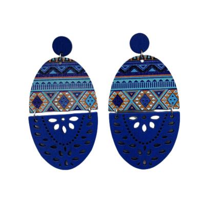 China BOHEMIA New Trendy Women Print Ethnic Natural Wood Sun Flower Painted Afro Drop Earrings for sale