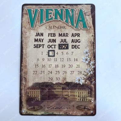 China Aluminum Custom Retro Tin Signs Europe Calendar Signs Metal Signs for sale