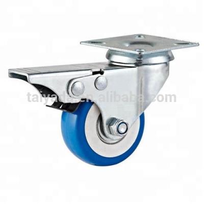 China Mondern 50mm Swivel Rectangle Top Plate Blue PVC Casters Wheels With Double Brakes For Baby Carriges for sale