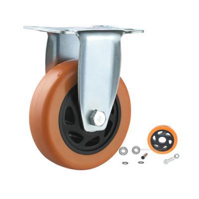 China Type 75 100 125mm Rigid Rigid Medium Duty Orange PU/PVC Double Ball Bearing Caster For Shopping Cart for sale