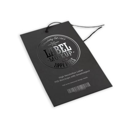 China Custom Sustainable Black Logo Printing Cardboard Hang Cards Printing Luxury Paper UV Hang Tags For Clothing for sale