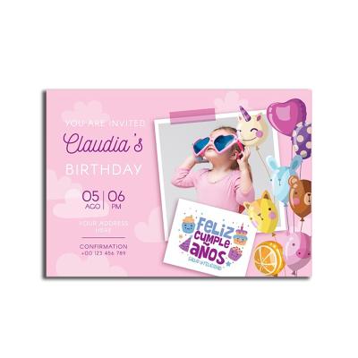 China Custom Printing Cute Pink Europe Color Girls Birthday Invitation Paper Card for sale