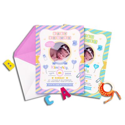 China Europe custom personalized cute pink color baby 1st birthday invitation paper card for sale