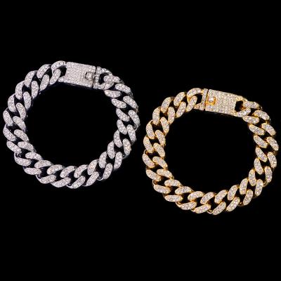 China TRENDY Hip Hop Bling Iced Out Bracelet For Women Gold Silver Plated Miami Cuban Link Chain Bracelet Anklet Jewelry for sale