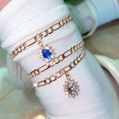 China Trendy Female Silver Color Foot Jewelry Fashion Chain Anklet Gold Crystal Pendant Shiny Geometric Anklet For Women for sale