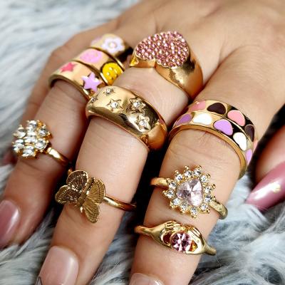 China New Arrival Chenhong FASHIONABLE Stylish Jewelry Sellers Gold Plated Rainbow Heart Shape Rings For Women Party for sale