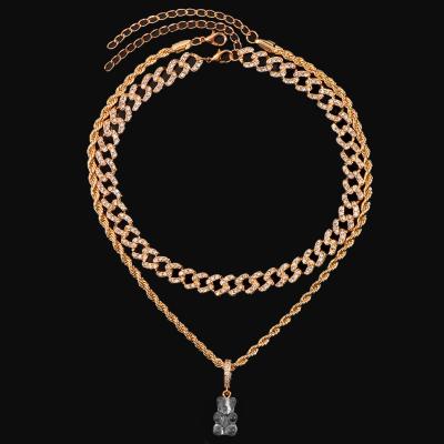 China TRENDY Fashion Simple Gold Plated Double Layer Necklace Chunky Iced Out Cuban Link Twist Chain For Women Choker Hip Hop Jewelry for sale