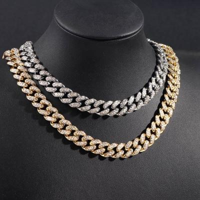 China TRENDY Jewelry Fashion Minimalist Gold Plated Full Rhinestones Iced Out Miami Cuban Link Chain Hip Hop Necklace For Women Men for sale