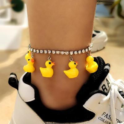 China FASHIONABLE cute silver plated animal dangle anklet for women beach jewelry yellow ducks charm barefoot anklet for sale