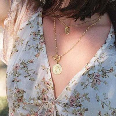 China FASHIONABLE design creative gold silver plated punk necklace for women jewelry big coin pendant necklace for sale