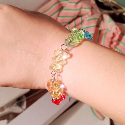 China TRENDY New Fashion Rainbow Color Bear Link Silver Plated Bracelet For Cartoon Jelly Bear Girls Jewelry Bracelet for sale